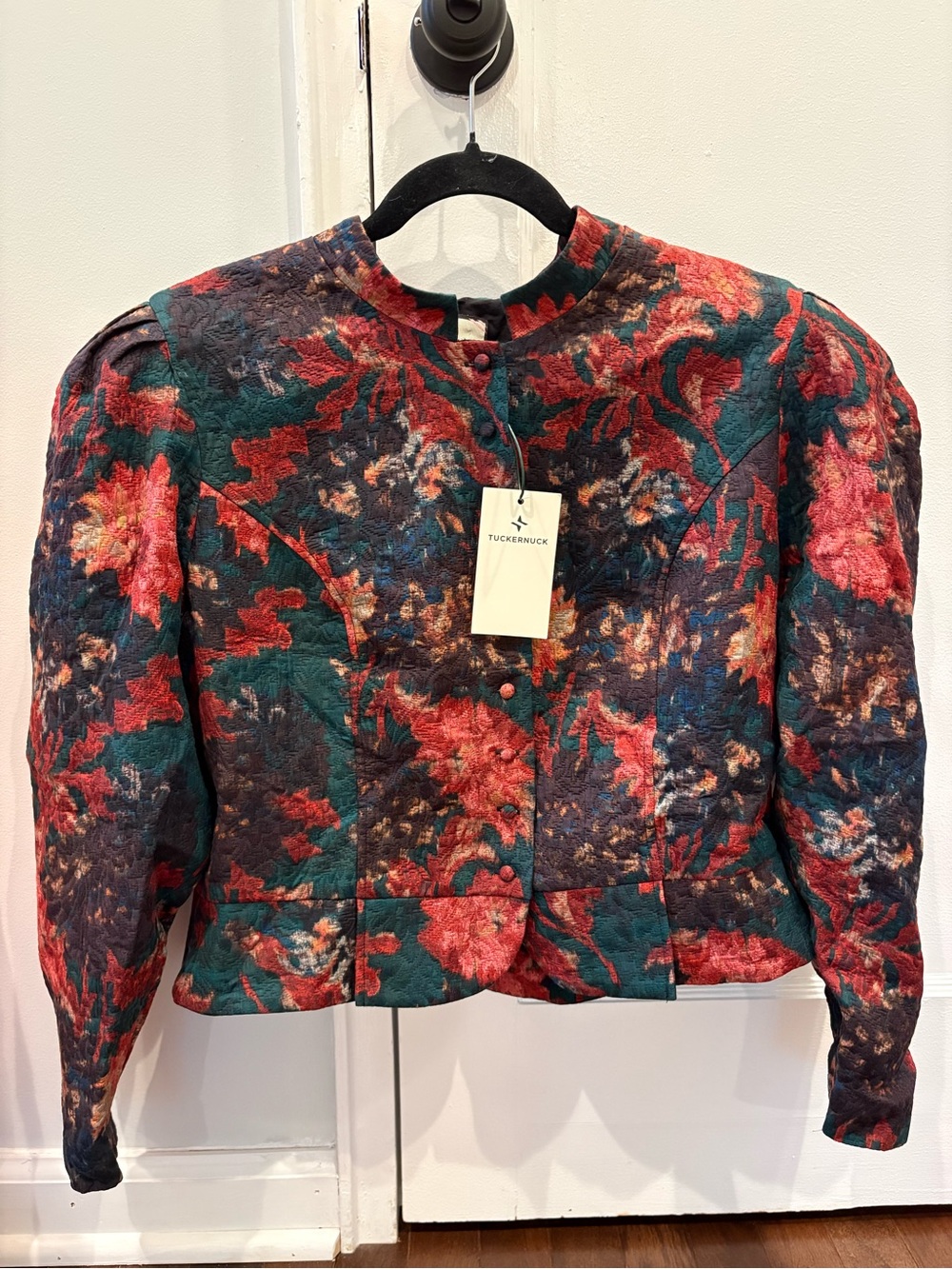 Tuckernuck Persimmon Floral Jacquard Mirabelle Jacket XL Puff Sleeve Grandmacore